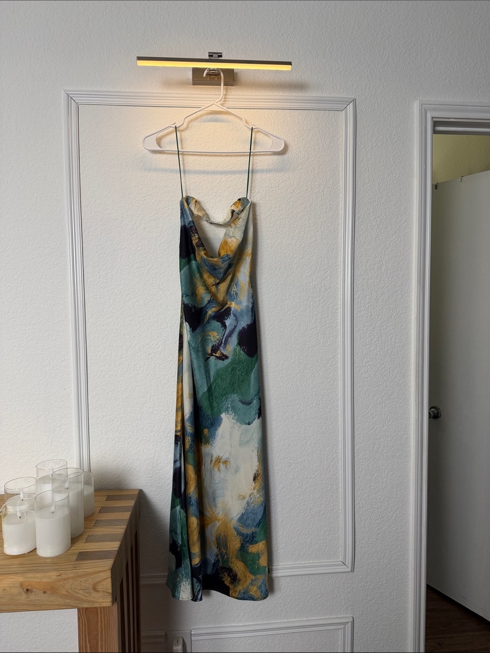 12th Tribe Green Teal Blue Abstract Print Maxi Slip Dress